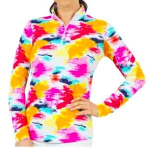 NWT IBKUL Matilda Print Cooling Tech Long Sleeve 1/4 Zip Top, Medium